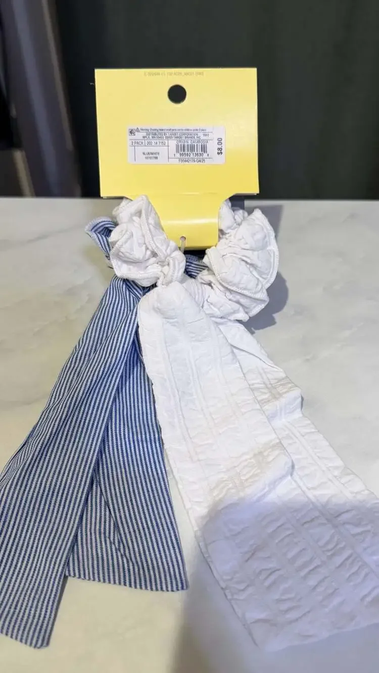 Art Class Girls' 2-Pack Striped and Textured Long Tail Scrunchies